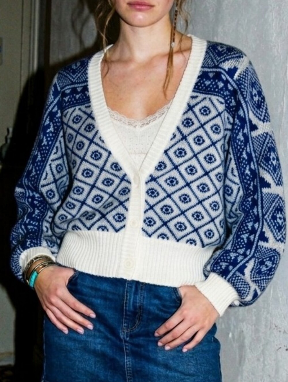 VTG Third Eye Inner Eye Geometric Print Cardigan Knit Size Large Vintage Retro